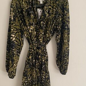 Topshop Olive and Black Long Sleeve Dress